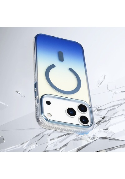 Apple Uyumlu iPhone 17 Pro Kılıf Transparan Renk Geçişli M-safe Şarj Özellikli Toros Kapak Gri