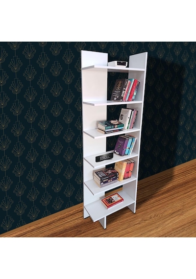 6 Raflı Köşe Kitaplık Dekoratif Köşe Kitaplığı Tlpk03s 001