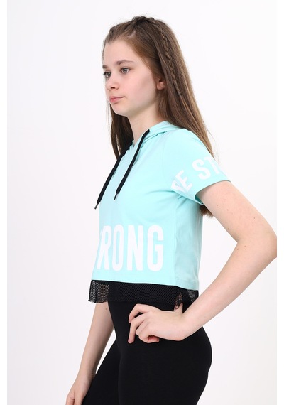 Toontoy Kids Toontoy Kız Çocuk Be Strong Baskılı Kapüşonlu Tişört Su Yeşili