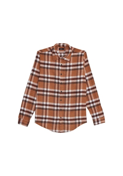 Tudors Erkek Slim Fit Dar Kesim Kareli Kışlık Oduncu Gömlek-42366 Kahverengi