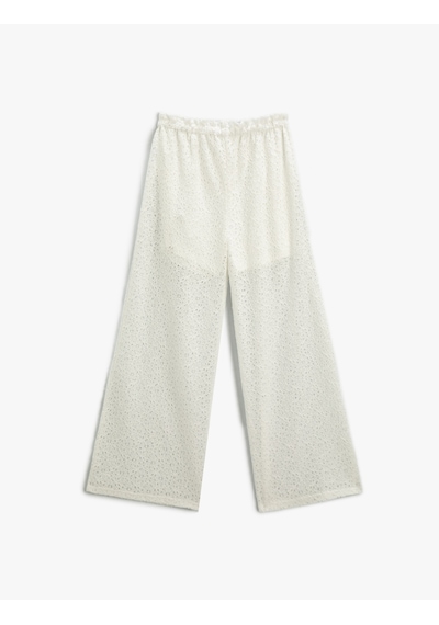 Koton Dantelli Pantolon Astarlı Beyaz Desenli 2skg40118aw
