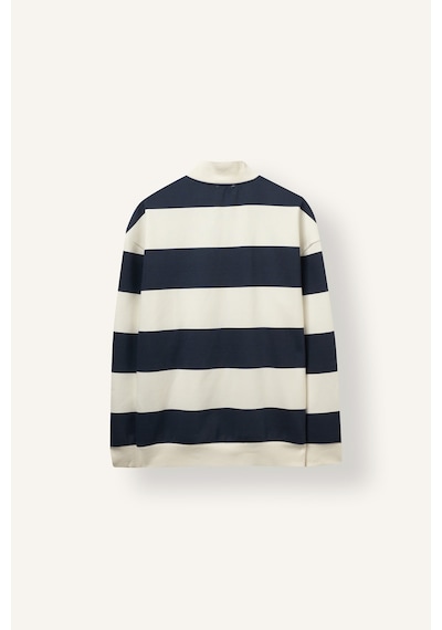 Defacto Boxy Fit Dik Yaka Yarım Fermuarlı Çizgili Sweatshirt C7045ax26aunv94 Lacivert-nv94