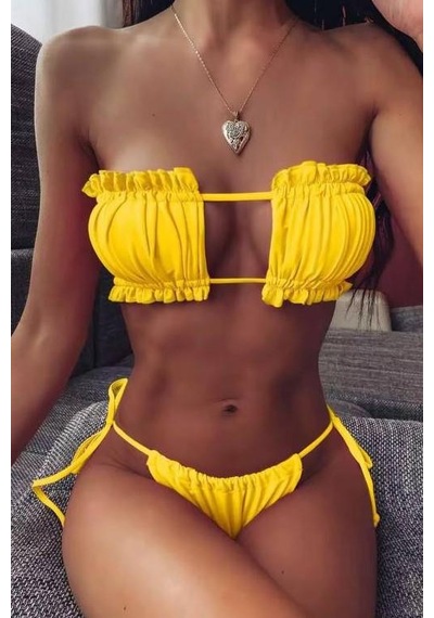 Fırfırlı Brazilian Bikini - Sarı Sarı