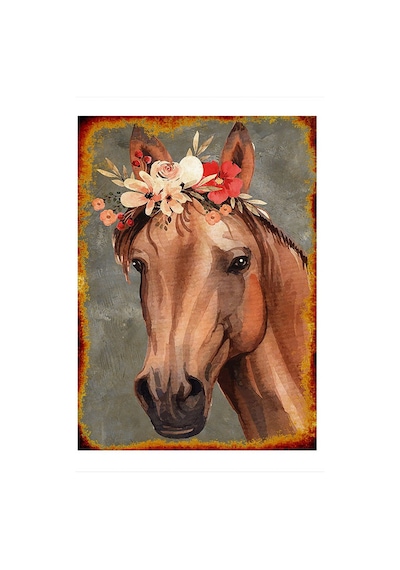 Bedeko Çiçek Ve At Hediyelik Ahşap Tablo 35 Cm X 50 Cm