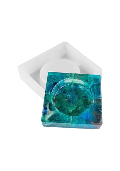 Epoksi Kare İçi Yuvarlak Küllük Kalıbı Silikon Kalıp 10x10cm