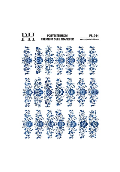 Polyesterhobi Premium Sulu Transfer 25x35 Cm Blue Blanc Çiçek Desenli Ps 211