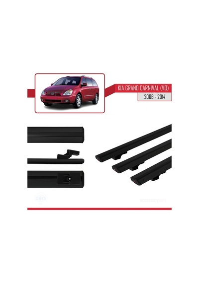 Kia Grand Carnival Vq 2006-2014 Arası İle Uyumlu Basic Model Ara Atkı Tavan Barı Siyah 3 Adet