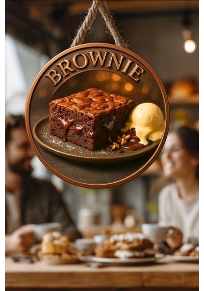 Brownie Temalı İpli Ahşap Kapı Duvar Süsü, Pastane, Tatlı Dükkanı, Cafe Tablo Dekoru