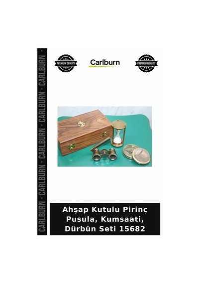 Özel Üretim Dekoratif Koleksiyon Vintage Ahşap Kutulu Pirinç Pusula,kumsaati,dürbün Seti 15682