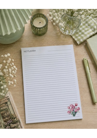 A4 Çizgili Laleli Defter Beyaz-pembe