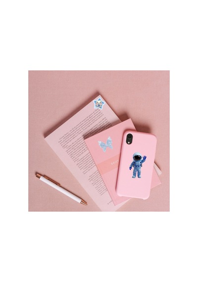 74 Adet Downtown Grunge Mavi Uzay Astronot Temalı Planlayıcı Sticker Seti - Etiket Seti Scrapbook Bullet Journal