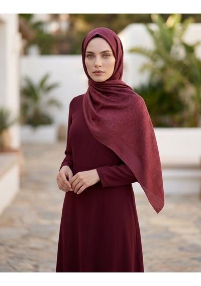 Moda Nuda Çift Taraflı Etnik Desen Şal Bordo