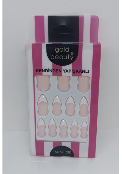 Gold Beauty Kendinden Yapışkanlı Tak ve Çık Takma Tırnak Açık Pembe