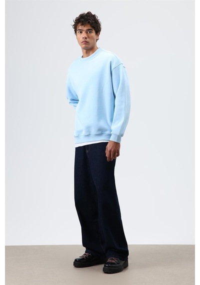 Vamos Basic Oversize Yıkamalı Sweatshirt Turkuaz