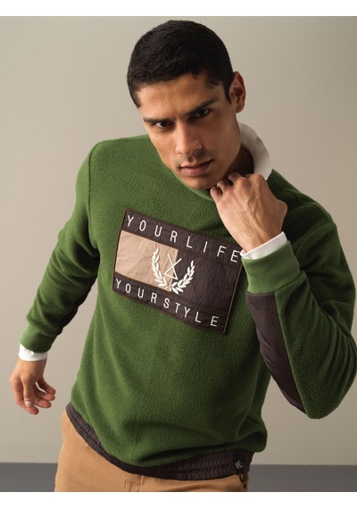 Xint Yeşil Regular Fit Bisiklet Yaka Polar Sweatshirt 300279