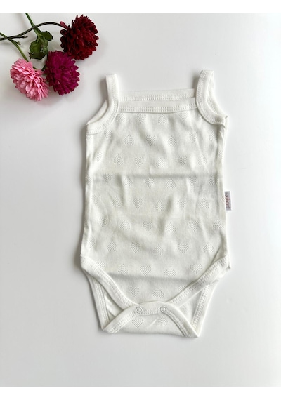 Bellamio Kids Kalp Nakışlı Kız Bebek Askılı Zıbın Body Atlet - Beyaz Beyaz