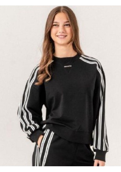 Kız Çocuk 2 İplik 3 Şeritli Sweatshirt-14938 Siyah