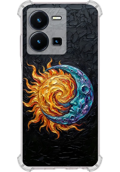 Vivo Y35 İle Uyumlu Köşe Korumalı Kılıf Metamorfoz Kozmik Dans Tasarımlı Uv Baskılı Şeffaf