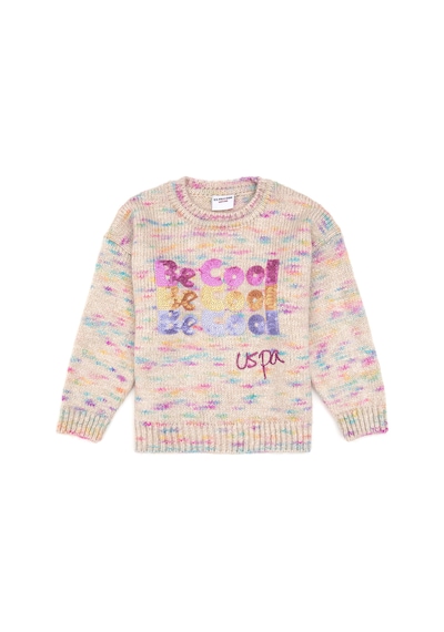 U.S. Polo Assn. Kız Çocuk Neon Pembe Payet İşlemeli Bisiklet Yaka Kazak 50314362-VR105