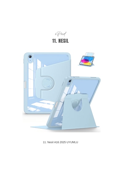Apple Uyumlu iPad 11. Nesil A16 2025 360 Dönebilen Yatay Dikey Standlı Fuchsia Pino Tablet Kılıfı Kılıf