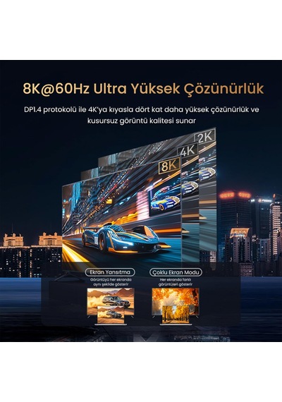 Type-c To Dp Kablo 8k 60hz 4k 240hz Hdr Arc 48gbps Örgülü Çift Yönlü Görüntü Kablosu 2 Metre Diğer