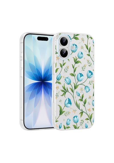 Apple iPhone Uyumlu 16 Kılıf Kamera Korumalı Desenli Zore Klip Kapak - Mavi Lale -