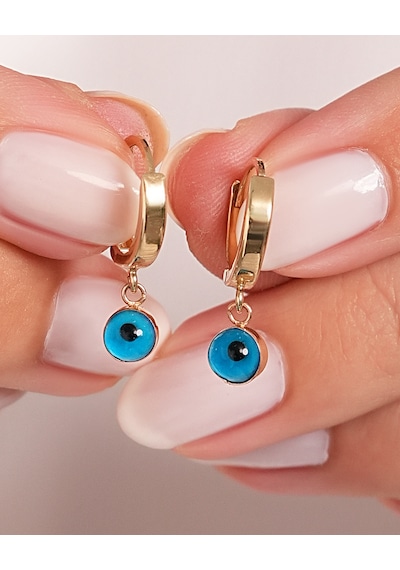Debora Jewelry 14 Ayar Altın Nazar Boncuklu Halka Küpe