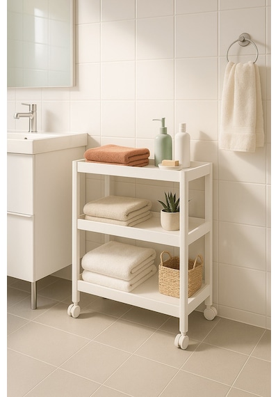 Flex Elite Pro 3 Katlı Beyaz Tekerlekli Çok Amaçlı Raf Ünitesi Banyo, Mutfak & Organizer - S-75 Beyaz