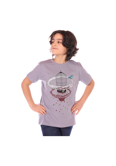 Toontoy Kids Toontoy Erkek Çocuk Kafes Baskılı Tişört Gri