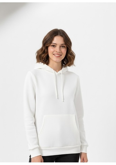Süvari Oversize Geniş Kesim Pamuklu Yumuşak Dokulu Içi Polarlı Basic Kapüşonlu Sweatshirt Beyaz