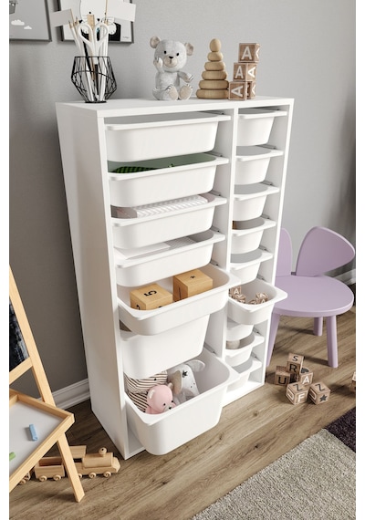%100 Mdf - Xl Duo 16 Sepetli Oyuncak Dolabı Beyaz