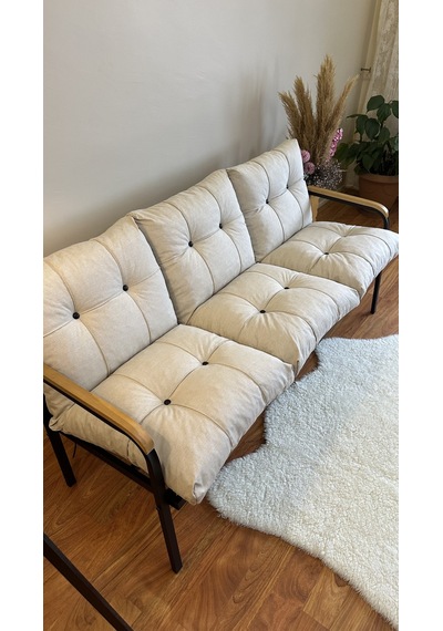Modern Style Home Modern Avcılar Balkon, Bahçe, Cafe - Metal Kanepe Koltuk Takımı 3 Lü Krem Modernk039 Krem
