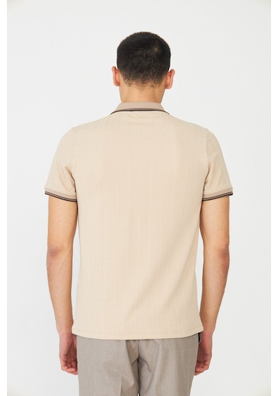 Bej Modern Kesim Fermuarlı Polo Yaka Erkek T-shirt Bej