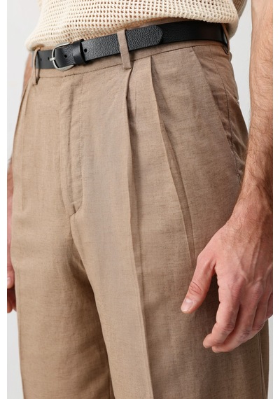 Antioch Keten Karışımlı Erkek Baggy Pantolon Vizon