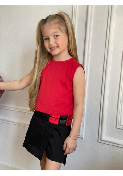 Quzucuk Kids Kız Çocuk Ceketli Kırmızı Şort Etek Takım Kırmızı