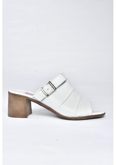 Fox Shoes P555450903 Beyaz Hakiki Deri Kalın Topuklu Günlük Kadın Terlik