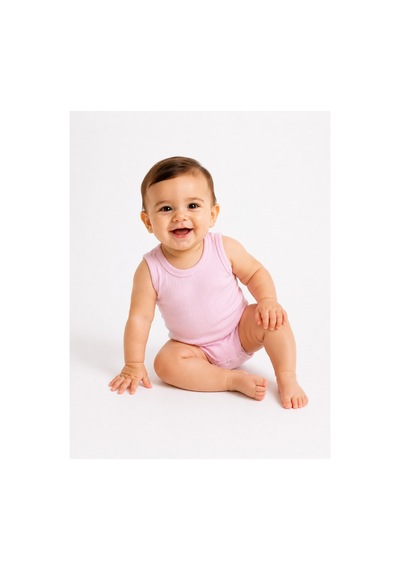 Bebek Atlet Body Pamuklu Ribanalı Çıtçıtlı Kolsuz Bebek Zıbını Pembe