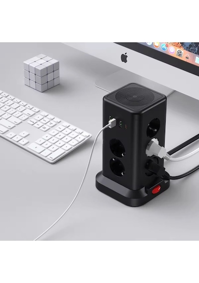 Akım Korumalı Priz Kablosuz Şarj İstasyonu 11x Soket 3x Usb 1xtype-c Kablolu Grup Priz Çoğaltıcı 2 M