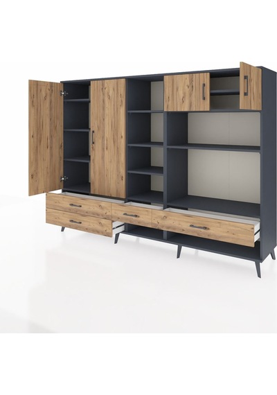 Hyperion Dolap 12 Raflı 4 Çekmeceli 4 Kapaklı 220x44x163 Antrasit Antrasit-çam