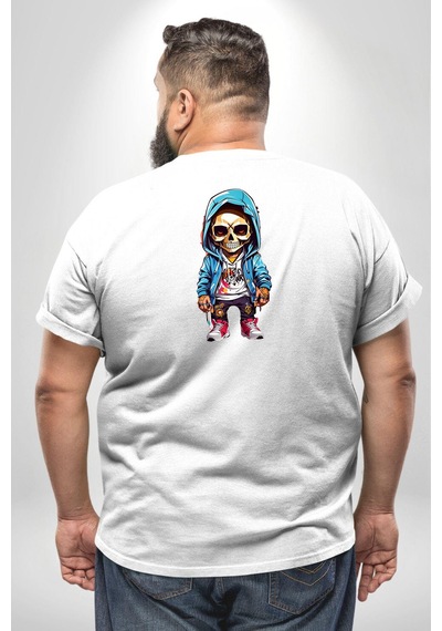 Angemiel Hiphop Kurukafa Hoodie Büyük Beden Beyaz Tişört Kadın Erkek Ünisex Sırt Baskılı Beyaz