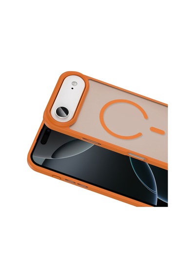 Vendas Apple Uyumlu iPhone 17 Air Kılıf M-safe Şarj Özellikli Mat Arka Yüzey Zore Sio Kapak + Hayalet Ekran Koruyucu Turuncu