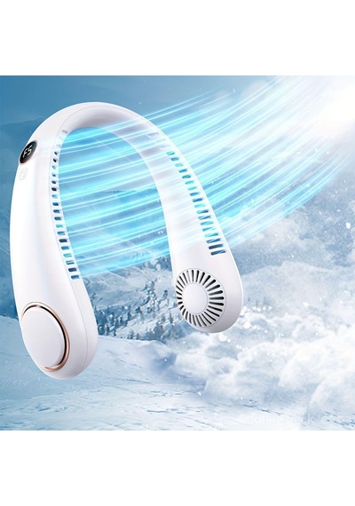 Yeni Nesil Boyun Askılı Giyilebilir Mini Fan 5 Kademeli Dijital Göstergeli Boyun Fanı Soğutucu Vantilatör Beyaz