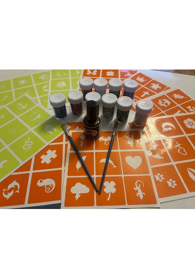 Simli Dövme Glitter Tattoo Kit 10 Tüp Sim 100 Şablon Hediyeli