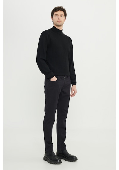 AC&Co / Altınyıldız Classics Erkek Sıyah Pamuklu Slim Fit Dar Kesim 5 Cepli Armürlü Esnek Casual Pantolon Siyah
