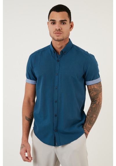 Buratti Pamuklu Slim Fit Düğmeli Yaka Kısa Kollu Erkek Gömlek Cf21S112546 Indigo