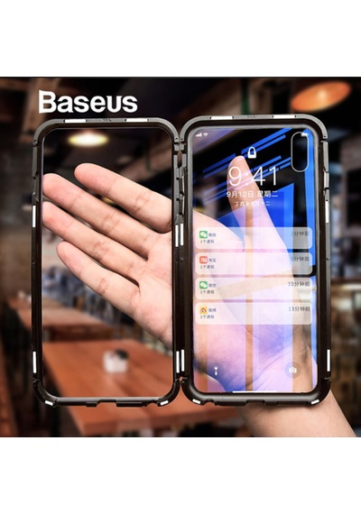 Baseus Apple Uyumlu iPhone Xs Max Arkasi Cam Manyetik Metal Frame Kilif 119550739 - Renk / Gümüs