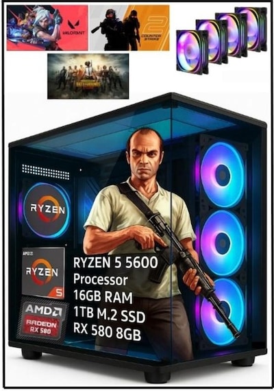 Ramtech Terrace R5-5600 16 GB 1 TB M.2 NVMe SSD 8 GB RX580 Free Dos Masaüstü Oyuncu Bilgisayarı