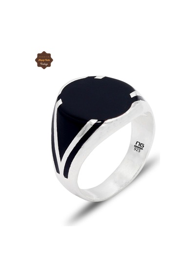 Siyah Çizgili Oval Model 925 Ayar Gümüş Erkek Yüzük 201025448