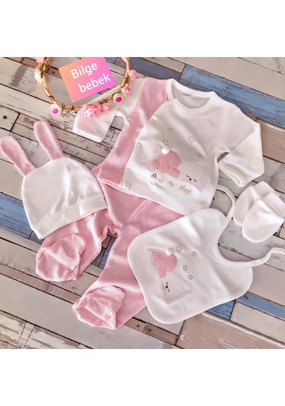 Tonton Baby 223 Kız Bebek Hastane Çıkışı Seti 5 Parça Beyaz - Pembe