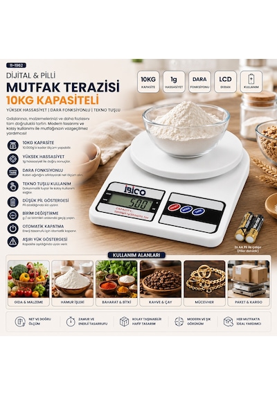 Dijital Pilli Mutfak Terazisi 10 Kg / 1 G Açık Bej
